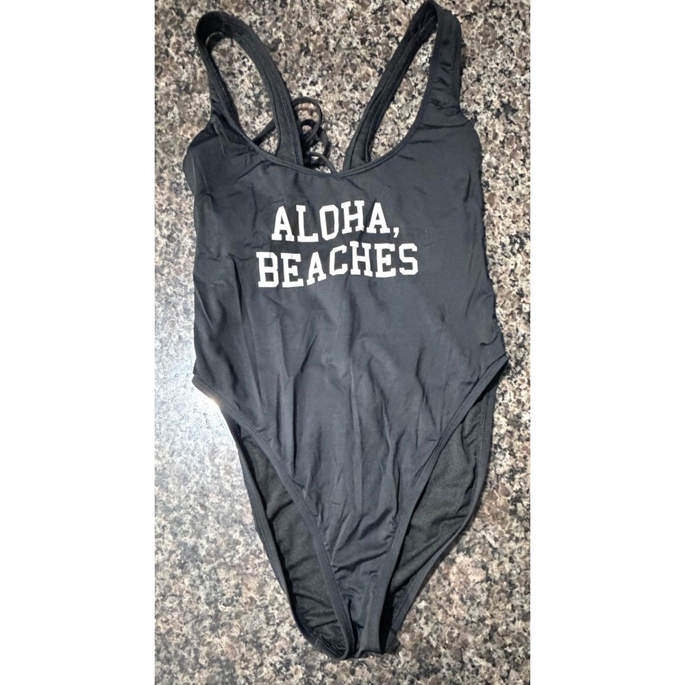 The Bikini Lab Aloha Beaches‎ Black Lace Up One Piece Swimsuit Size Large